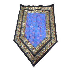 Vintage Woven Tapestry Wall Hanging Floral Silk Console Table Runner Gold Blue